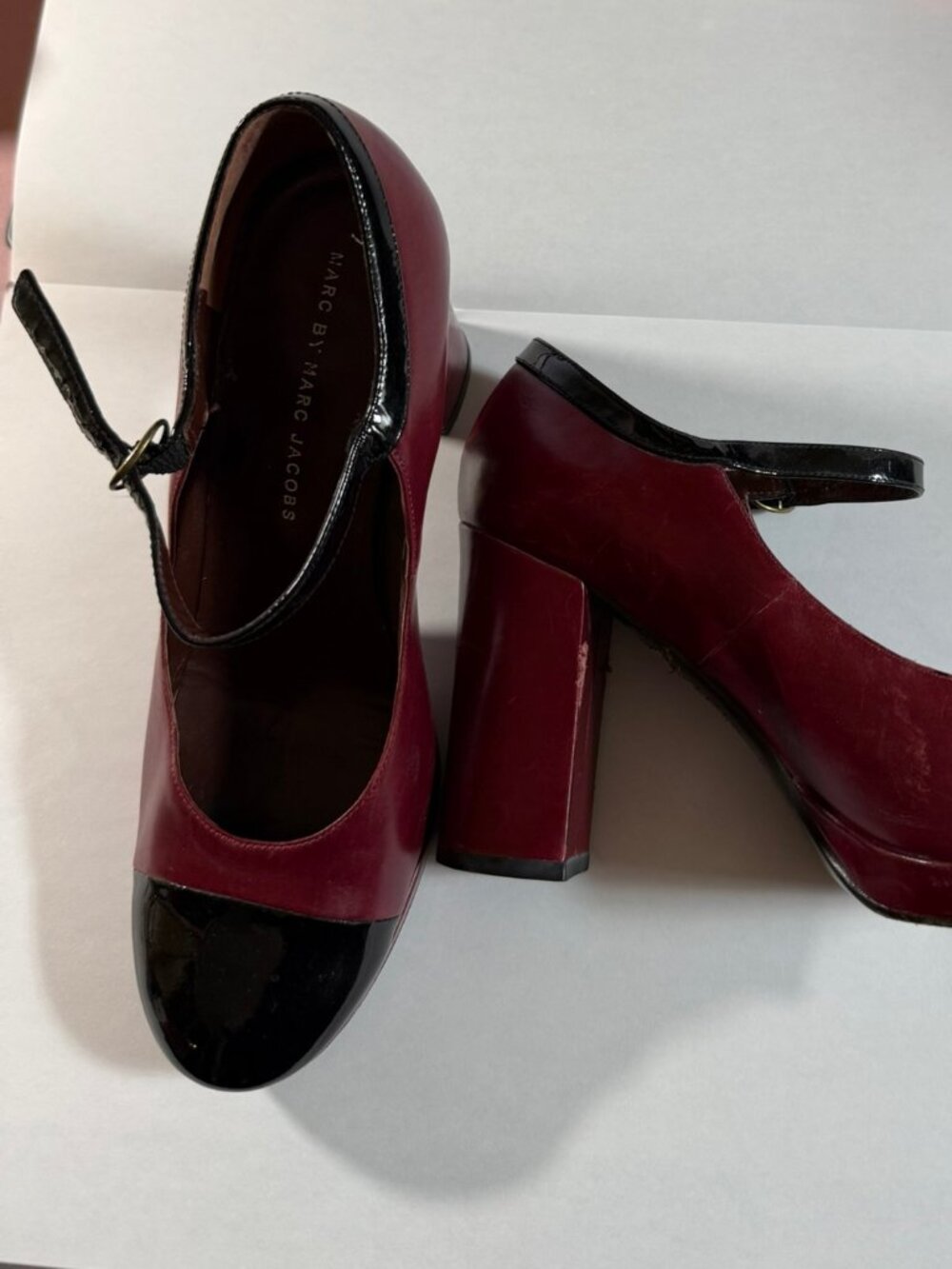 Marc by Marc Jacobs Burgundy Leather Mary Jane Heels EU 39.5